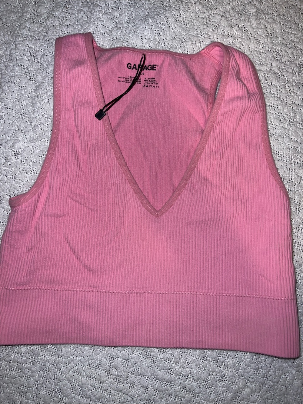 Garage Pink Ribbed V-Neck Crop Top